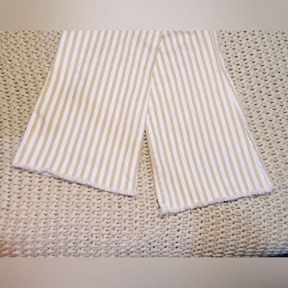LOFT tan and cream striped high waist flare crop Jean - Picture 3 of 4